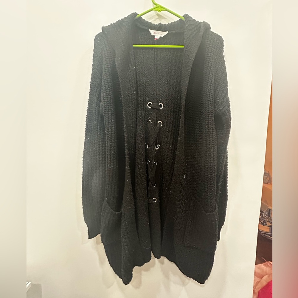 No Boundaries Black Hooded Cardigan